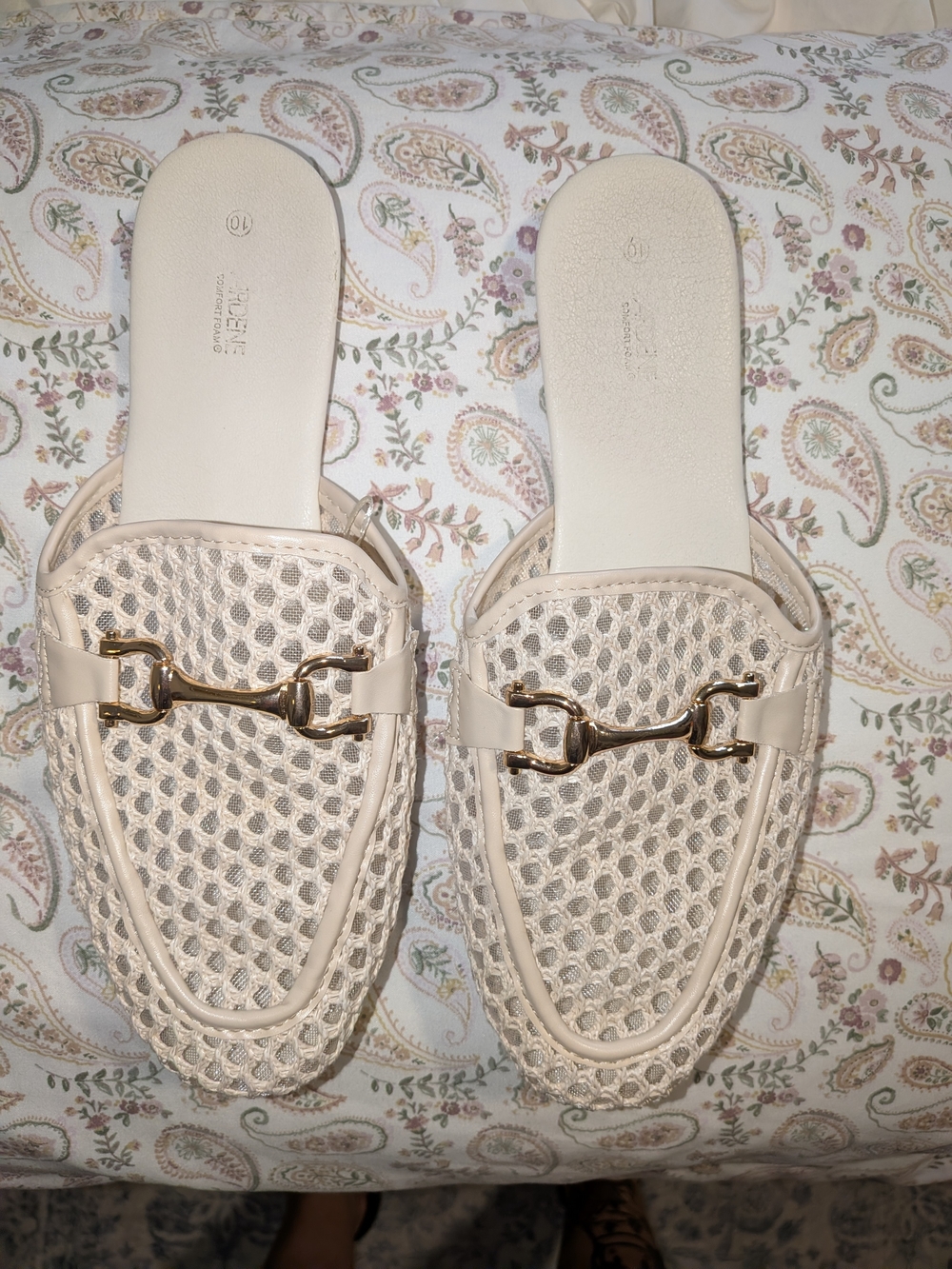 Ardene Cream Braided Mule Slides with Gold Bit